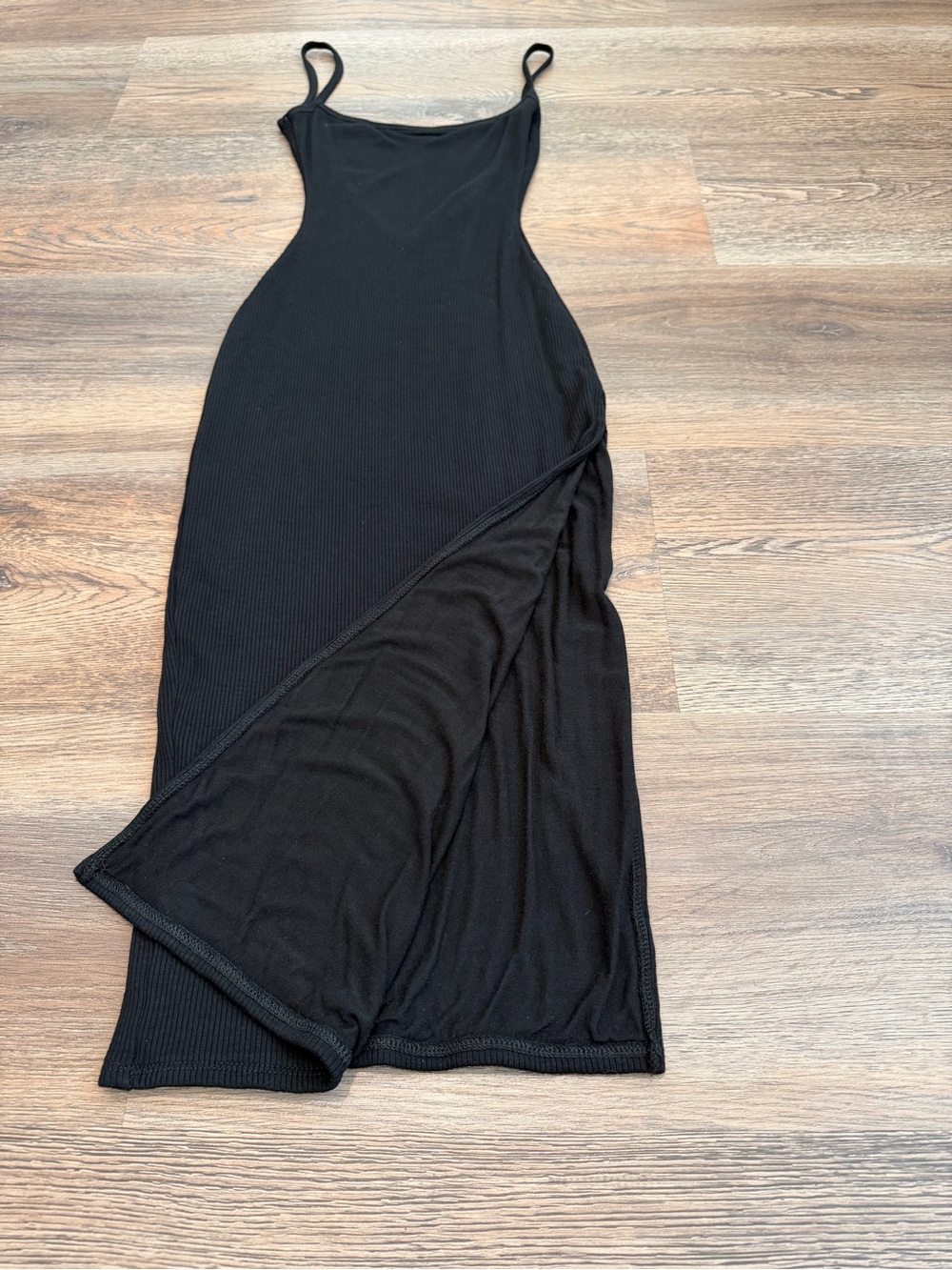 Windsor Black Ribbed Bodycon Maxi Dress Low Back Slit Spaghetti Strap Small - Picture 3 of 7